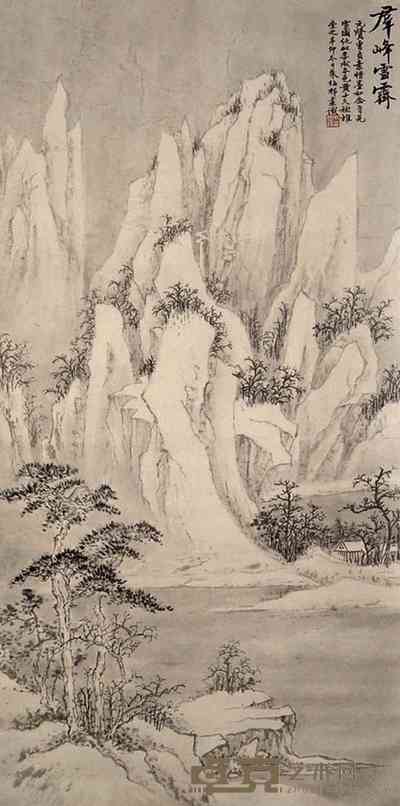 朱梅村 群峰雪霁 立轴 99×49cm